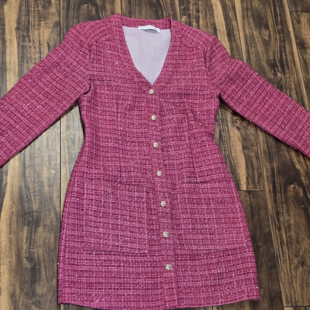 Endless Rose Premium Long Sleeve Pink Tweed Dress sz XS